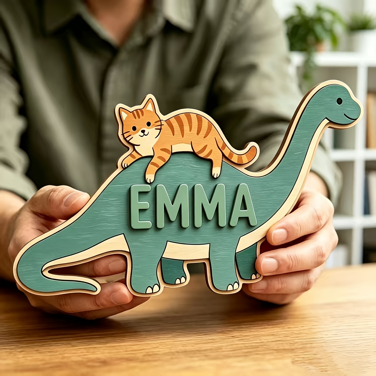 Baby Nursery Room - Personalized Cat Riding Dinosaur Name Room