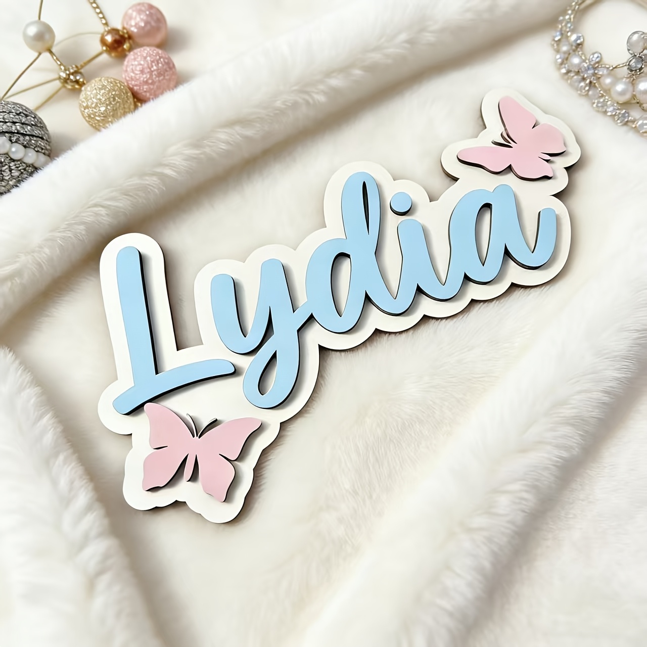 Baby Nursery Room - Personalized Blue & Pink Butterfly Name