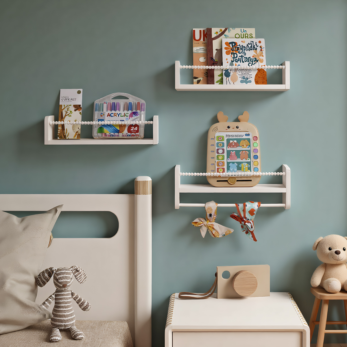 Baby Bookshelf Small - Floating Nursery Book Shelves for Wall,