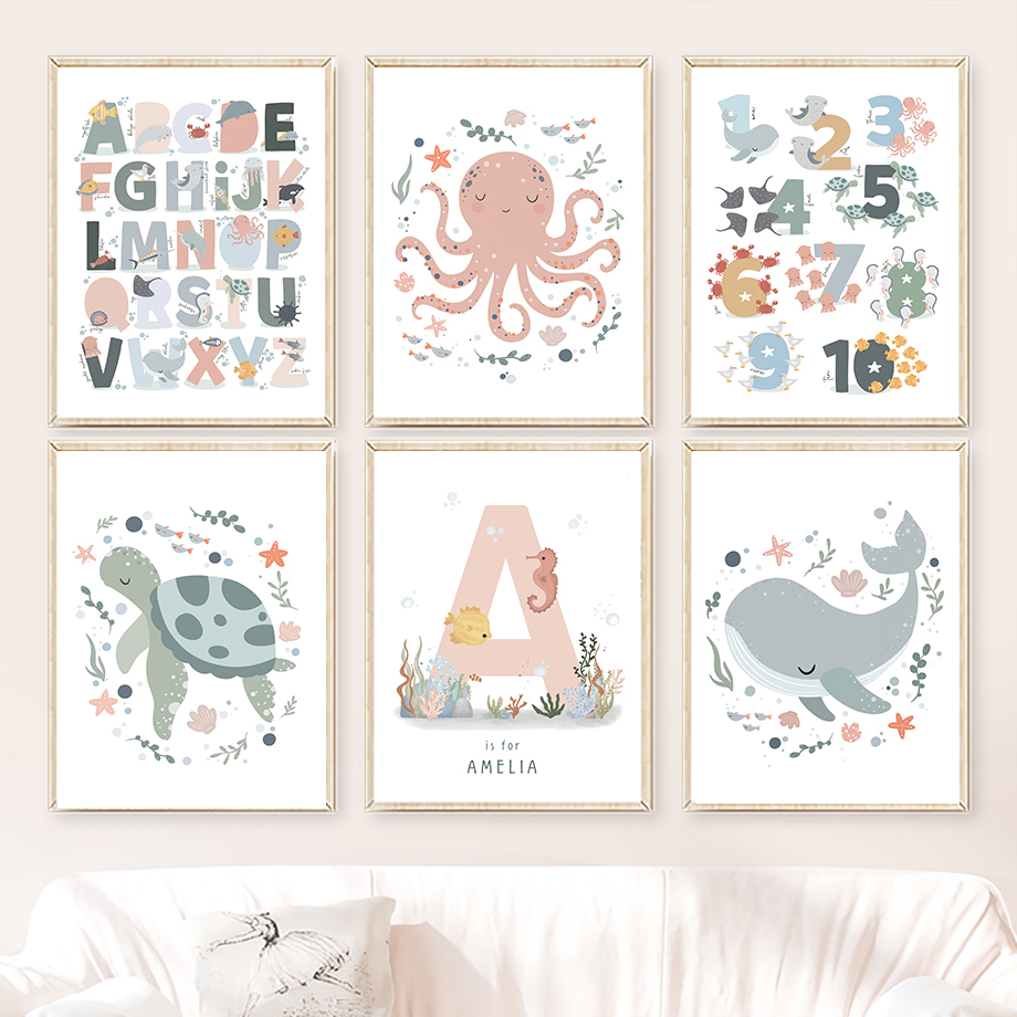 1pc frameless  Marine Life Oct - Baby Nursery Name Wall Art 评论和价格