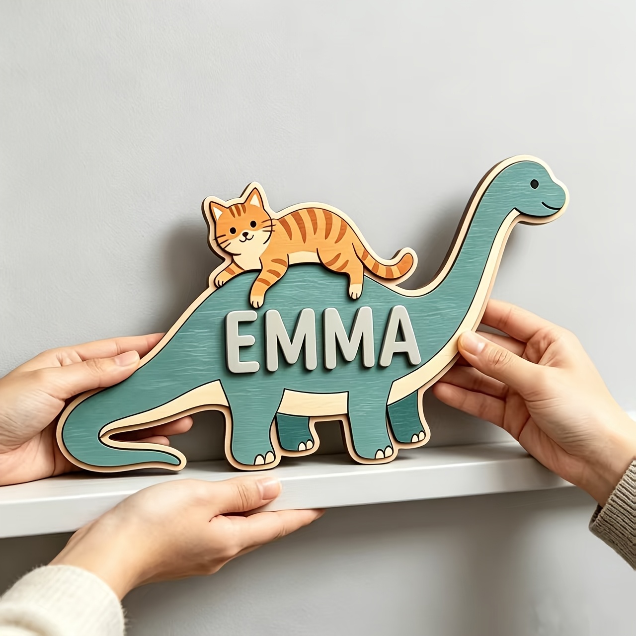Personalized Cat Riding Dinosa - Baby Nursery Room 评论和价格