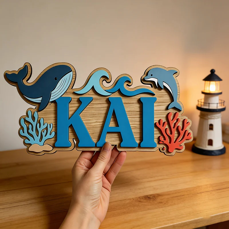 Ocean Whale Dolphin Themed Cus - Baby Nursery Name Wall Art 评论和价格
