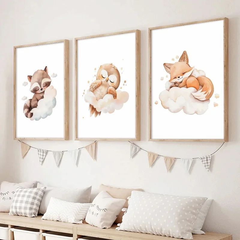 Cartoon Cloud Animal Canvas Pa - Baby Nursery Picture Frames 评论和价格