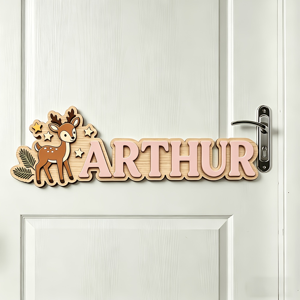 Custom Deer & Star Wooden Name - Baby Nursery In 评论和价格