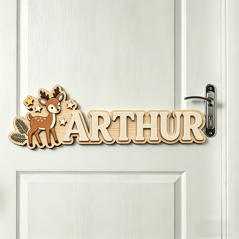 Custom Deer & Star Wooden Name - Baby Nursery In 评论和价格