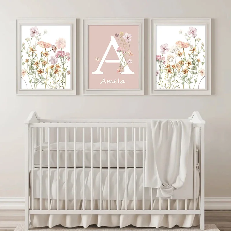Pink Wildflowers Girls Names C - Baby Nursery Name Wall Art 评论和价格