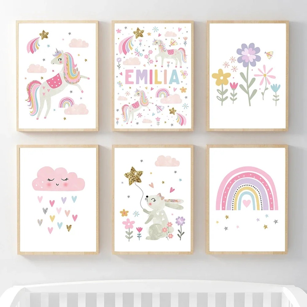 Pink Unicorn Rabbit Rainbow Cl - Baby Nursery Name Wall Art 评论和价格
