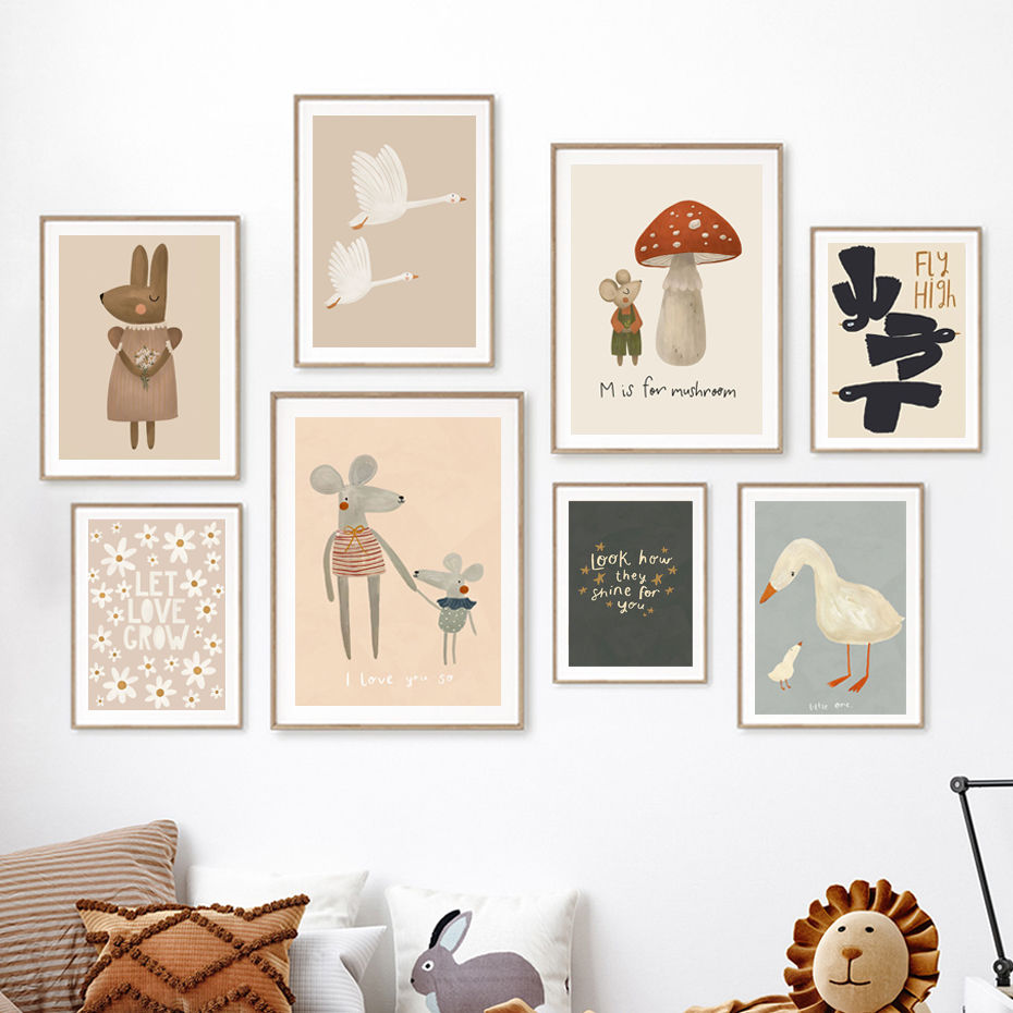 Boho Cartoon Rabbit Mouse Goos - Baby Nursery Picture Frames 评论和价格