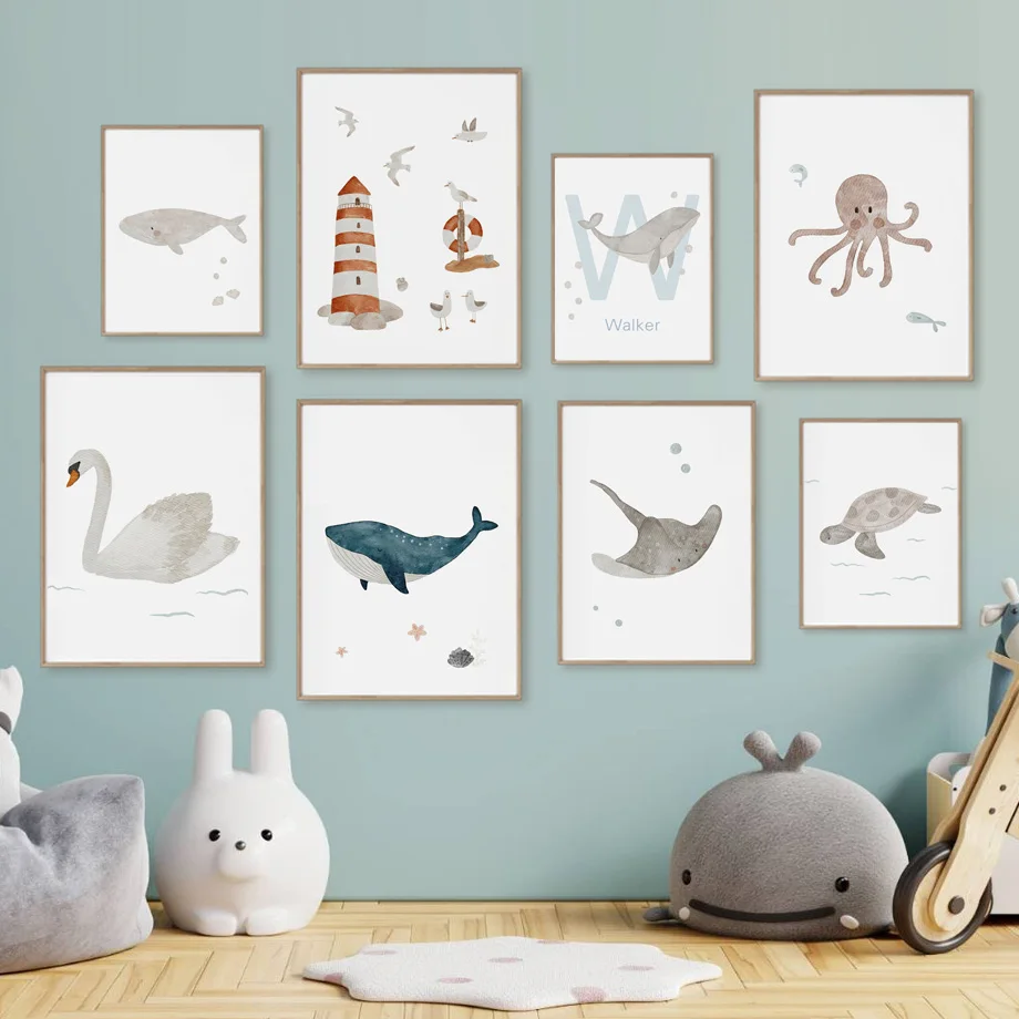 Custom Name Whale Octopus Turt - Baby Nursery Name Wall Art 评论和价格
