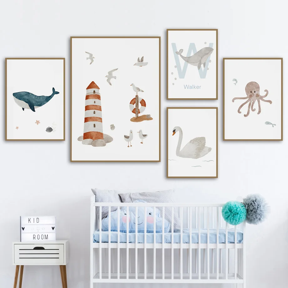 Custom Name Whale Octopus Turt - Baby Nursery Name Wall Art 评论和价格